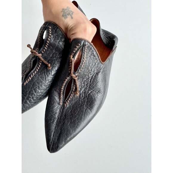 FREE PEOPLE St. Lucia Black Leather Pointed Toe Slip On Babouche Flats, Size 36 - Picture 6 of 14